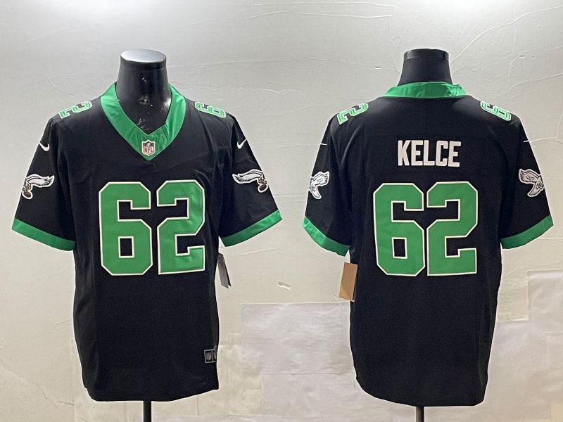 Men Philadelphia Eagles #62 Kelce Black three generations 2025 Nike Vapor Limited NFL Jersey style 1